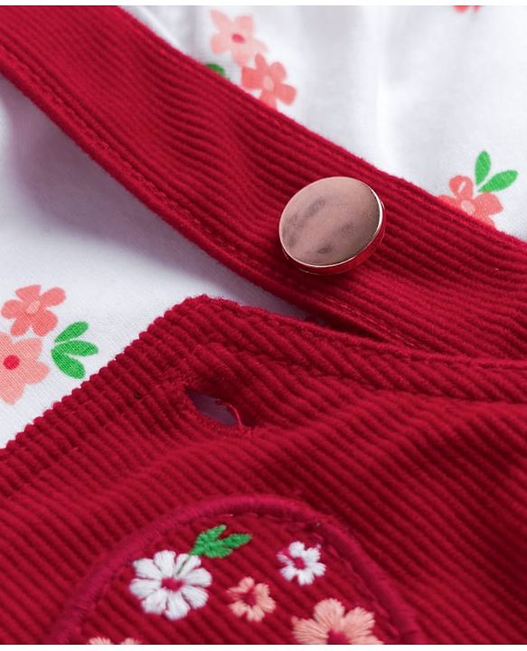 Babyhug Corduroy Woven Half Sleeves T-Shirt & Frock with Floral Print &  Heart Patch - Red