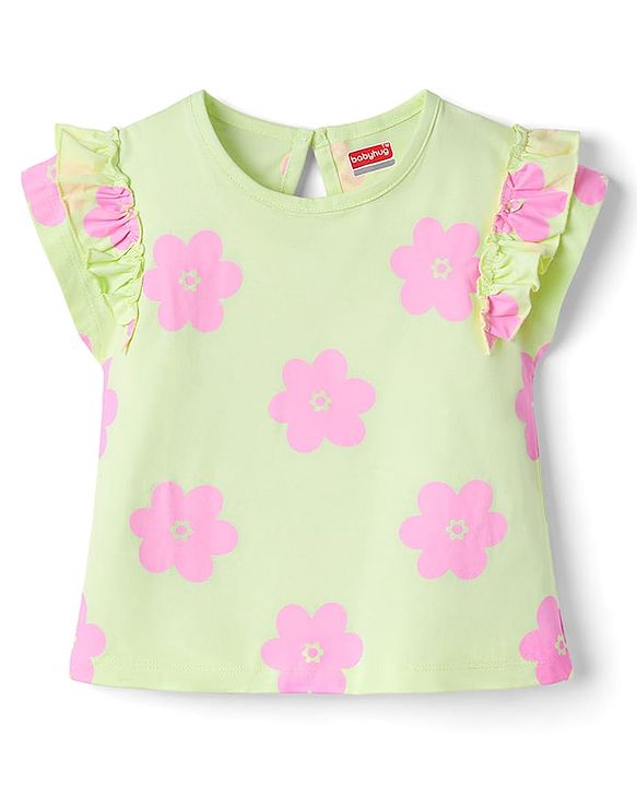 Babyhug Cotton Knit T-Shirt with Frill Detailing Multi Color 6-9 Months