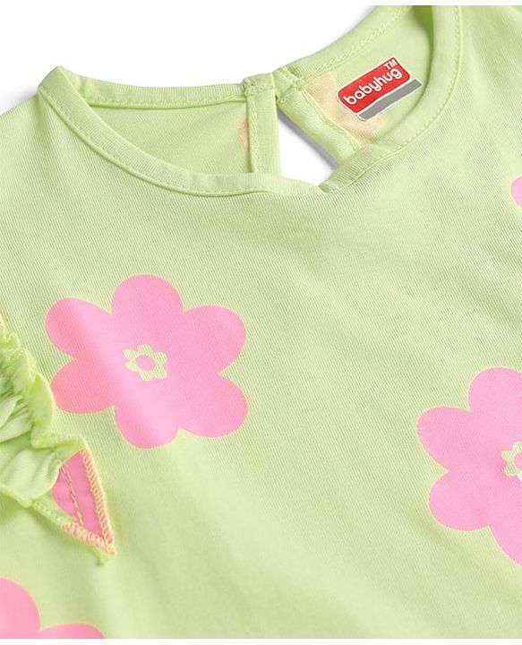 Babyhug Cotton Knit T-Shirt with Frill Detailing Multi Color 6-9 Months