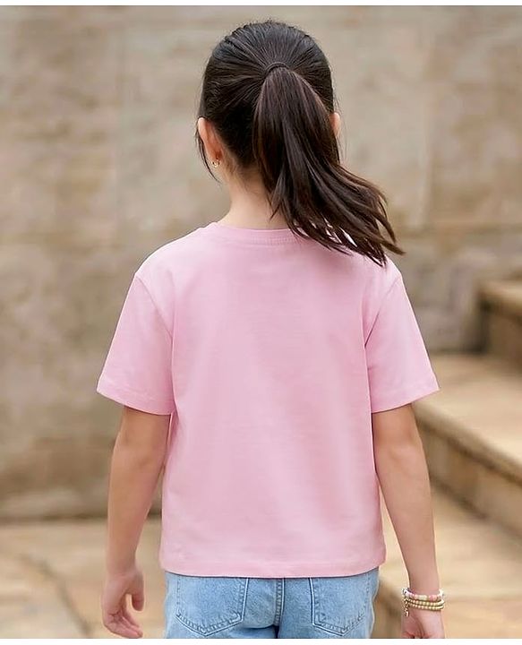 Pine Kids Cotton Knit Drop Shoulder Half Sleeves T-Shirt with Floral Print - Pink