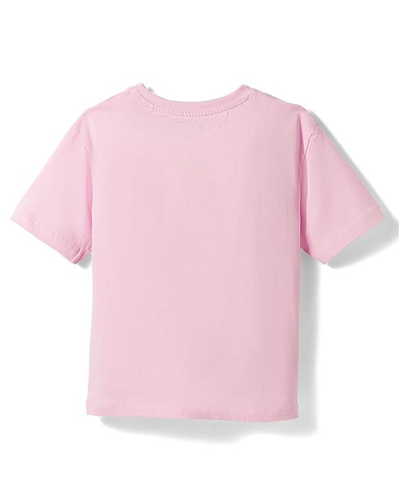 Pine Kids Cotton Knit Drop Shoulder Half Sleeves T-Shirt with Floral Print - Pink