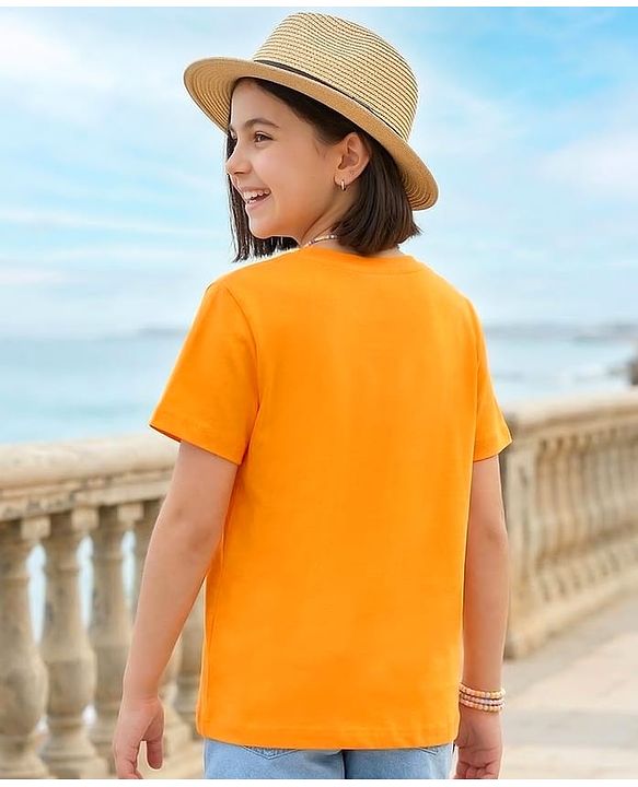 Pine Kids 100% Cotton Knit Half Sleeves Text Printed T-Shirt - Orange