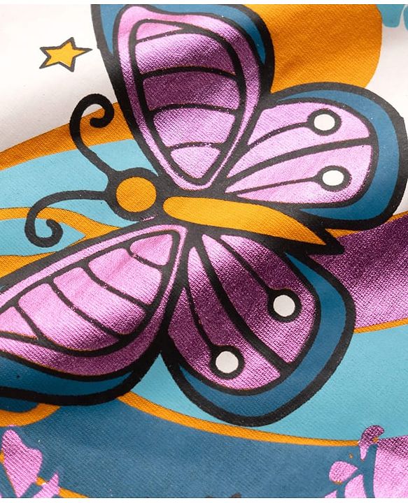 Pine Kids 100% Cotton Knit Half Sleeves Butterfly Printed T-Shirt - Orange
