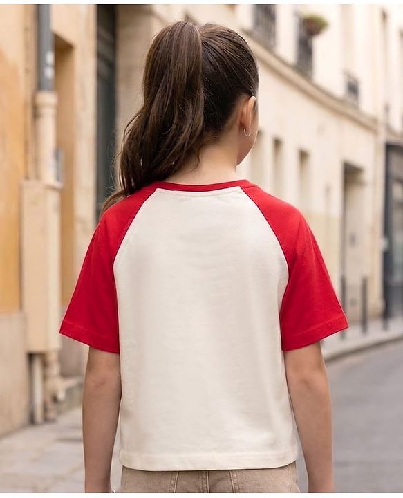 Pine Kids Cotton Knit Half Raglan Sleeves T-Shirt with New York Print - White