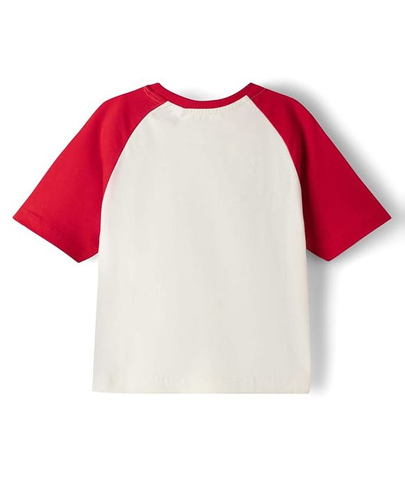 Pine Kids Cotton Knit Half Raglan Sleeves T-Shirt with New York Print - White