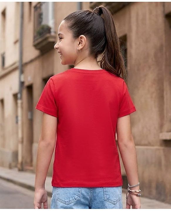 Pine Kids Cotton Knit Half Sleeves Striped T-Shirt With Bow Applique - Red