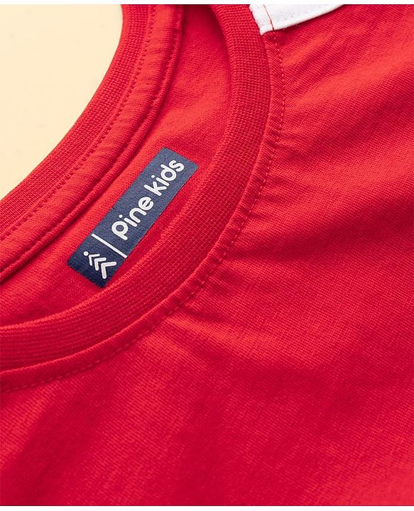 Pine Kids Cotton Knit Half Sleeves Striped T-Shirt With Bow Applique - Red