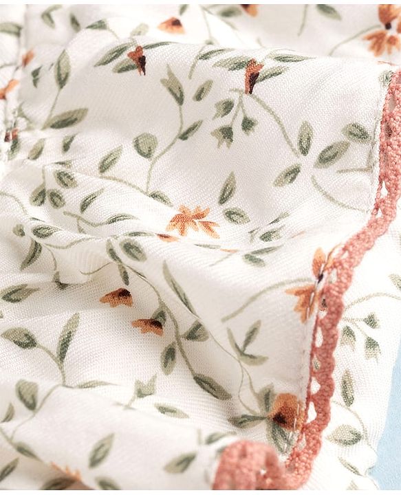 Babyhug Cotton Woven Flutter Sleeves Floral Printed Frock With Bloomer - OffWhite
