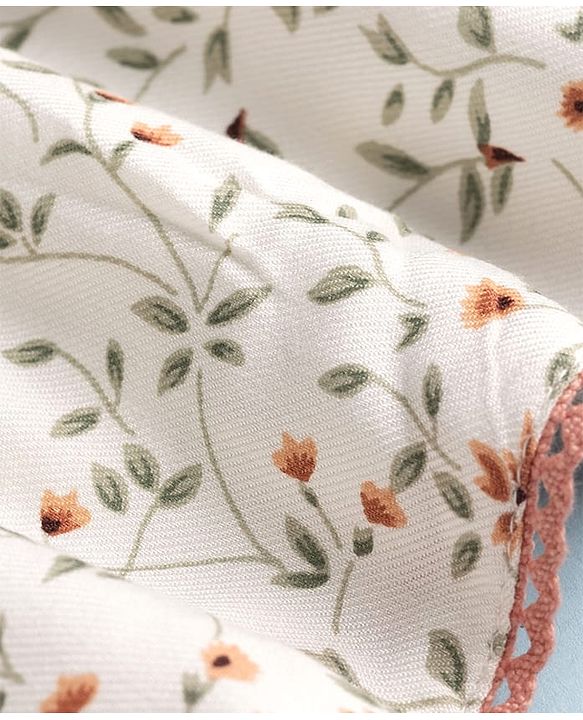Babyhug Cotton Woven Flutter Sleeves Floral Printed Frock With Bloomer - OffWhite