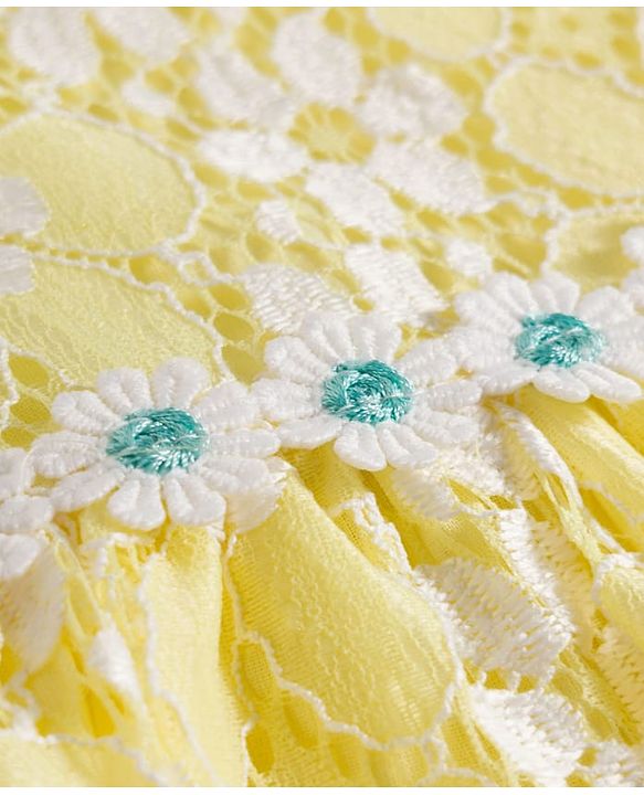 Babyhug Cotton Woven Sleeveless Floral Embroidered Frock with Lace Detailing - Yellow
