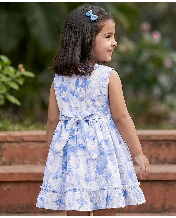 Babyhug 100% Cotton Woven Sleeveless Floral Printed Frock - White