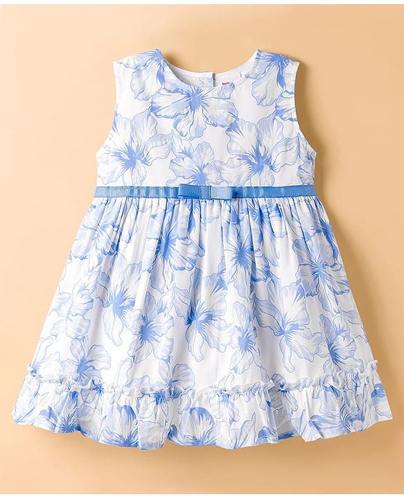 Babyhug 100% Cotton Woven Sleeveless Floral Printed Frock - White