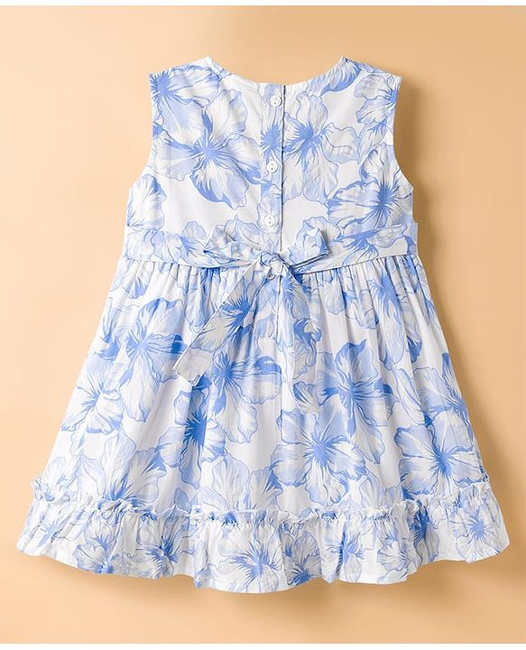 Babyhug 100% Cotton Woven Sleeveless Floral Printed Frock - White