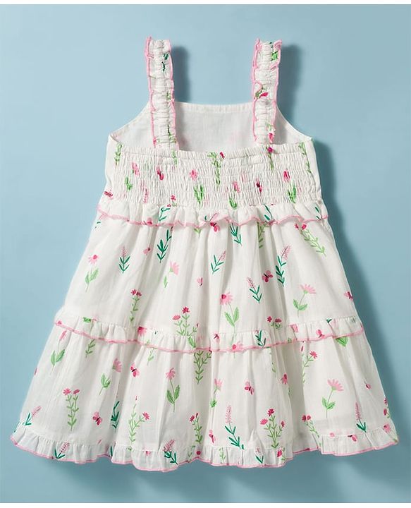 Babyhug Poplin Woven Sleeveless Frock With Floral Print - White