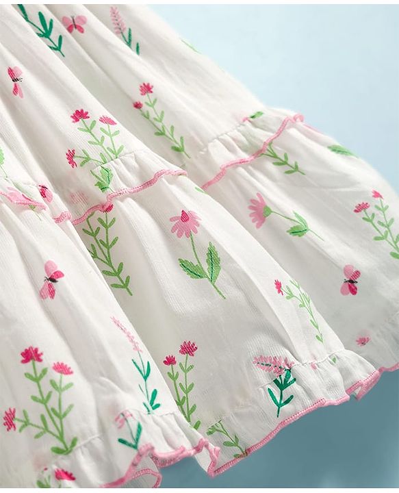 Babyhug Poplin Woven Sleeveless Frock With Floral Print - White