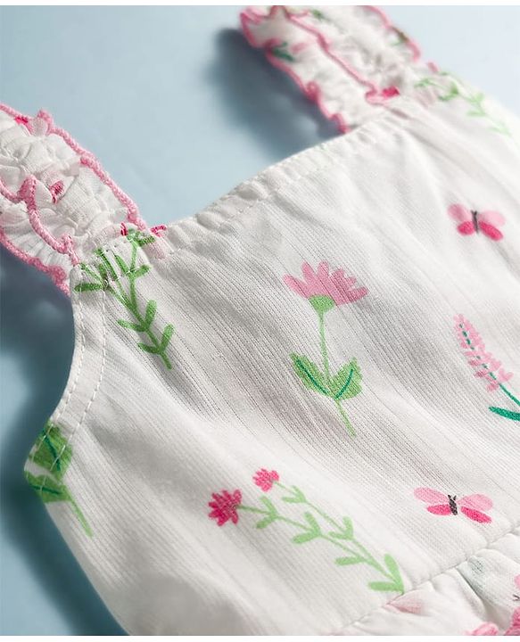 Babyhug Poplin Woven Sleeveless Frock With Floral Print - White
