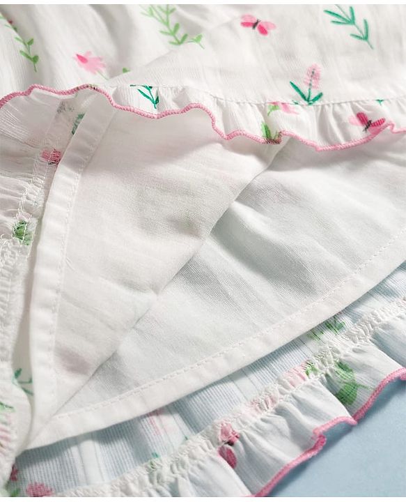 Babyhug Poplin Woven Sleeveless Frock With Floral Print - White