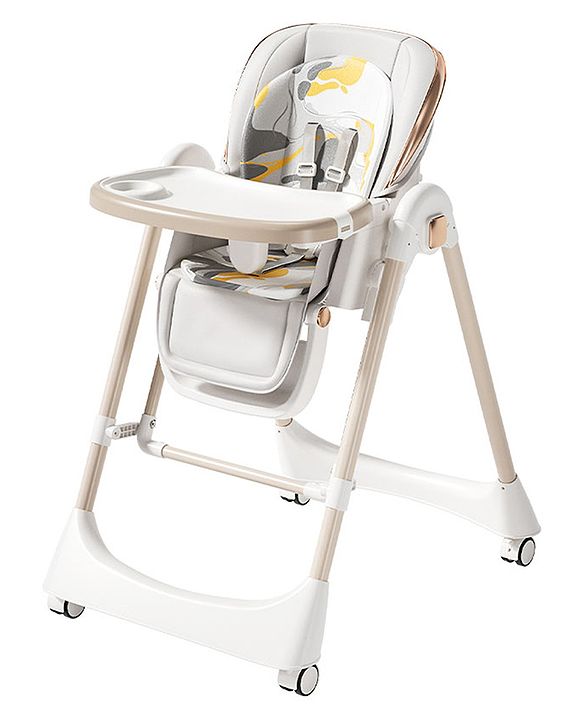 Babyhug Giggle Glide High Chair & Swing - Beige| 3-in-1 Convertible Design| Adjustable Height & Recline| Dual Food Tray| 5-Point Safety Harness| Foldable & Portable| 6 Months to 5 Years