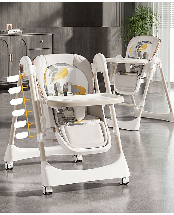 Babyhug Giggle Glide High Chair & Swing - Beige| 3-in-1 Convertible Design| Adjustable Height & Recline| Dual Food Tray| 5-Point Safety Harness| Foldable & Portable| 6 Months to 5 Years