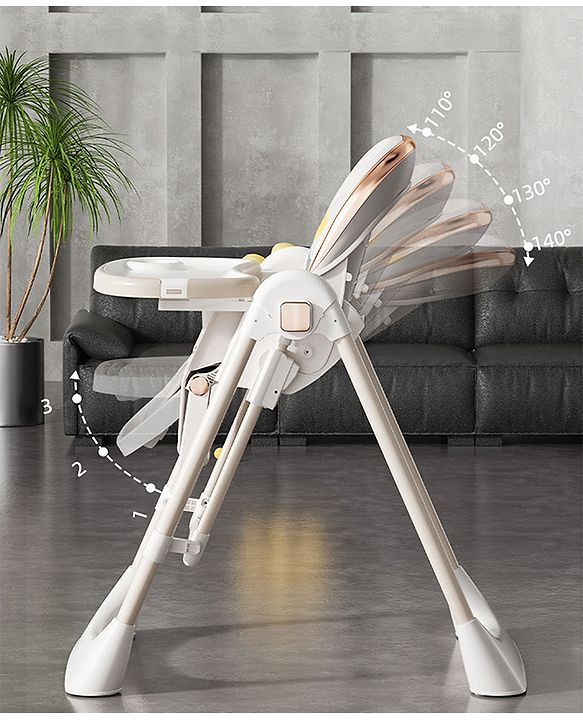 Babyhug Giggle Glide High Chair & Swing - Beige| 3-in-1 Convertible Design| Adjustable Height & Recline| Dual Food Tray| 5-Point Safety Harness| Foldable & Portable| 6 Months to 5 Years