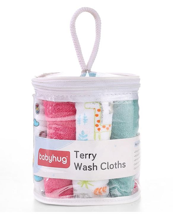 Babyhug 100% Cotton Terry Washcloth & Burp Cloth Set of 12| Ultra Soft & Absorbent| Quick Dry| Multicolour Prints & Solids| Gentle on Baby Skin | Newborn & Baby Essentials