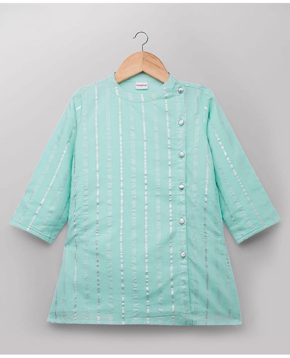 Babyhug Cotton Woven Full Sleeves Striped Kurta & Pyjama Set - Aqua Blue