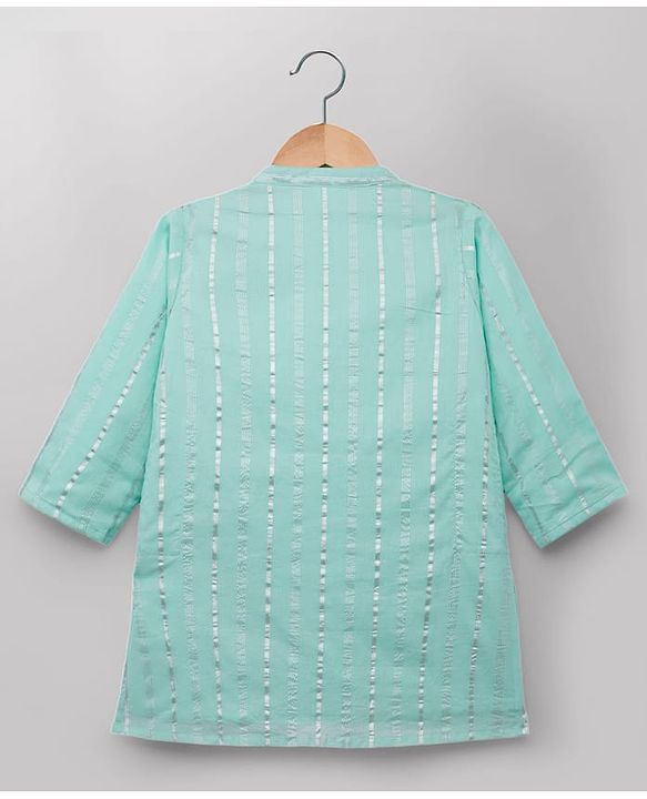 Babyhug Cotton Woven Full Sleeves Striped Kurta & Pyjama Set - Aqua Blue