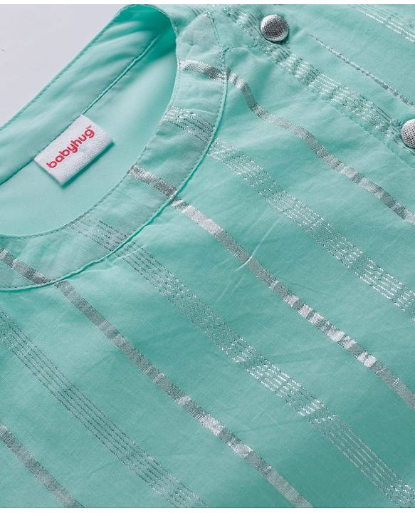 Babyhug Cotton Woven Full Sleeves Striped Kurta & Pyjama Set - Aqua Blue