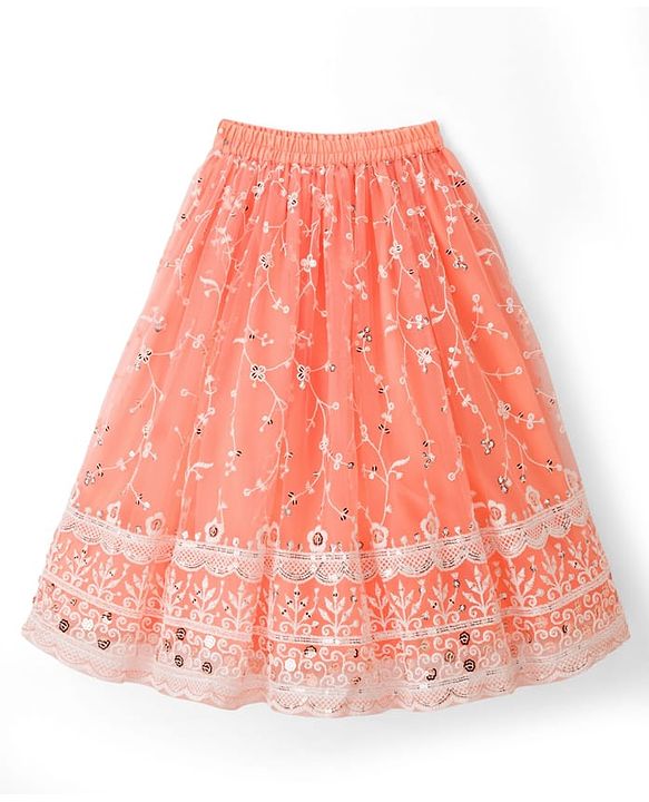 Babyhug Net Woven Sleeveless Floral Embroidered Choli Lehenga  & Jacket Set - Orange
