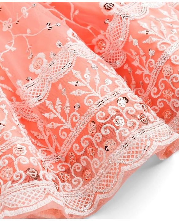 Babyhug Net Woven Sleeveless Floral Embroidered Choli Lehenga  & Jacket Set - Orange