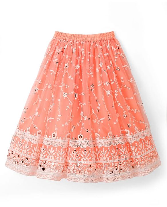 Babyhug Net Woven Sleeveless Floral Embroidered Choli Lehenga  & Jacket Set - Orange