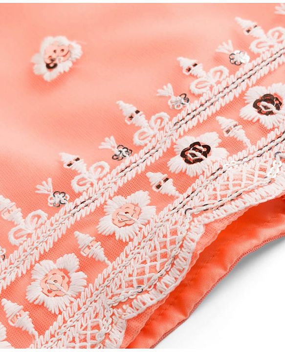 Babyhug Net Woven Sleeveless Floral Embroidered Choli Lehenga  & Jacket Set - Orange
