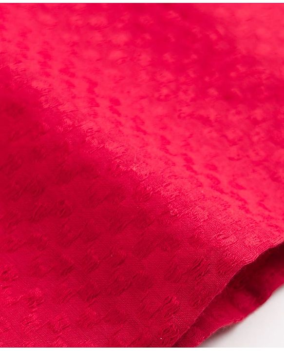 Babyhug Cotton Blend Woven Full Sleeves Solid Colour Dobby Embroidered Kurta Dhoti Set - Red