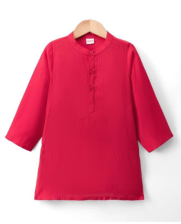 Babyhug Cotton Blend Woven Full Sleeves Kurta Dhoti Set With Sequinned Nehru Jacket - Red