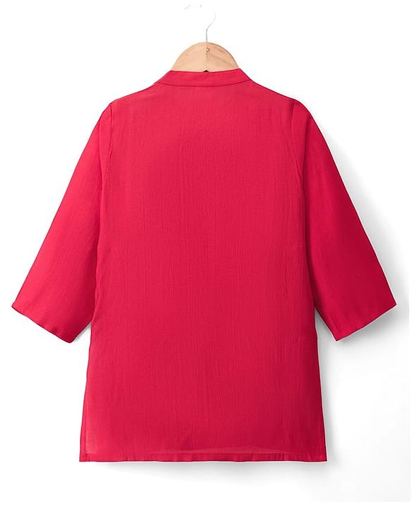 Babyhug Cotton Blend Woven Full Sleeves Kurta Dhoti Set With Sequinned Nehru Jacket - Red