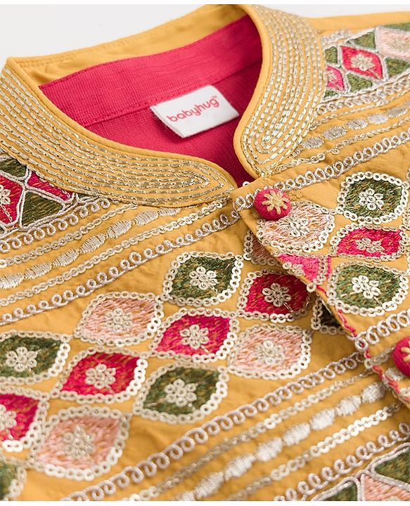 Babyhug Cotton Blend Woven Full Sleeves Kurta Dhoti Set With Sequinned Nehru Jacket - Red