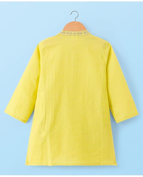 Babyhug Cotton Dobby Woven Full Sleeves Kurta Pajama Set with Dobby Embroidery - Limegreen