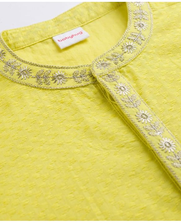 Babyhug Cotton Dobby Woven Full Sleeves Kurta Pajama Set with Dobby Embroidery - Limegreen