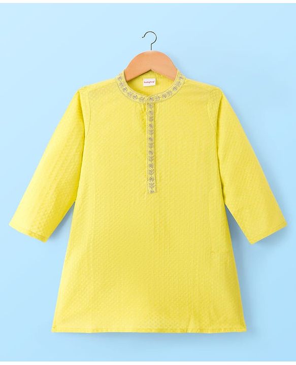 Babyhug Cotton Dobby Woven Full Sleeves Kurta Pajama Set with Dobby Embroidery - Limegreen