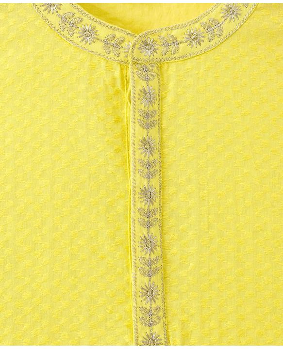 Babyhug Cotton Dobby Woven Full Sleeves Kurta Pajama Set with Dobby Embroidery - Limegreen