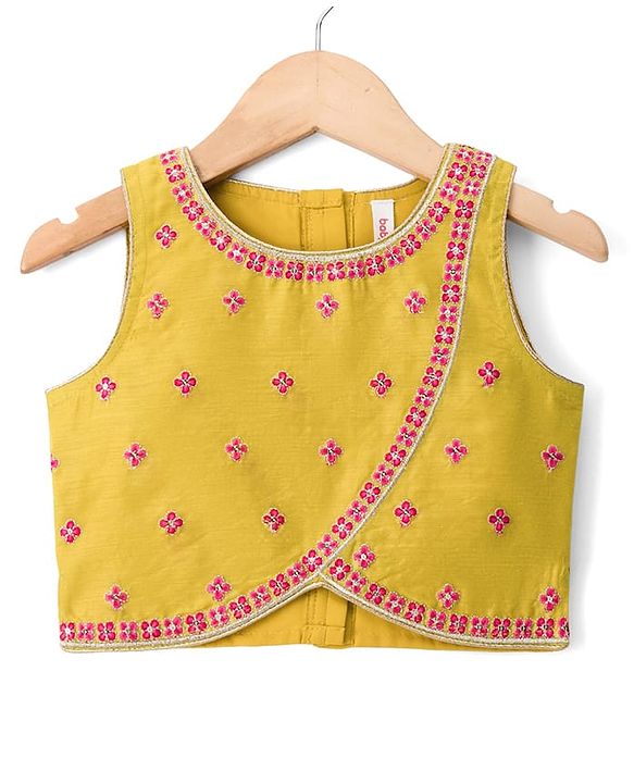 Babyhug Georgette Woven Sleeveless Lehenga Choli Set With Floral Foil Print Embroidery & Dupatta - Dark Pink