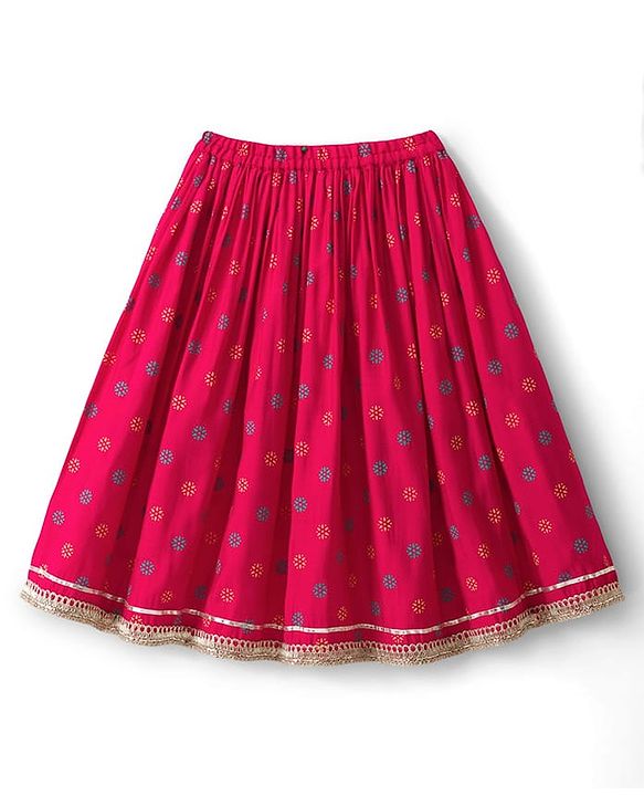 Babyhug Georgette Woven Sleeveless Lehenga Choli Set With Floral Foil Print Embroidery & Dupatta - Dark Pink