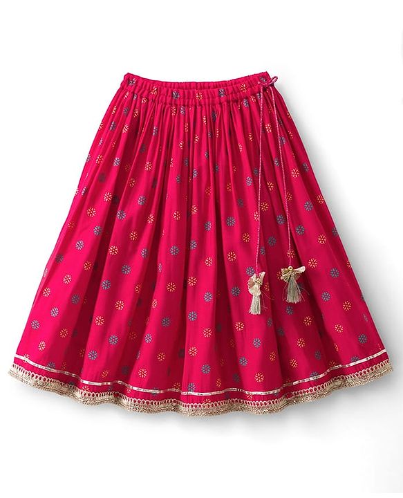 Babyhug Georgette Woven Sleeveless Lehenga Choli Set With Floral Foil Print Embroidery & Dupatta - Dark Pink
