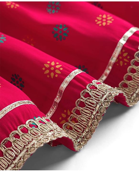 Babyhug Georgette Woven Sleeveless Lehenga Choli Set With Floral Foil Print Embroidery & Dupatta - Dark Pink