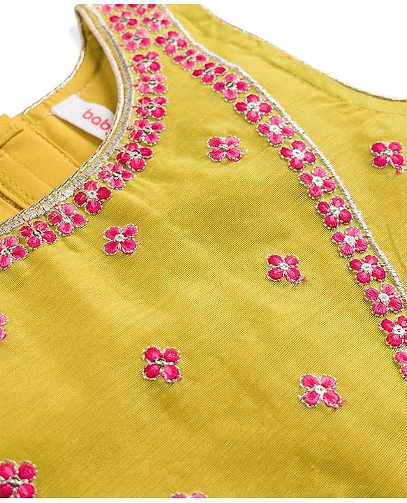 Babyhug Georgette Woven Sleeveless Lehenga Choli Set With Floral Foil Print Embroidery & Dupatta - Dark Pink