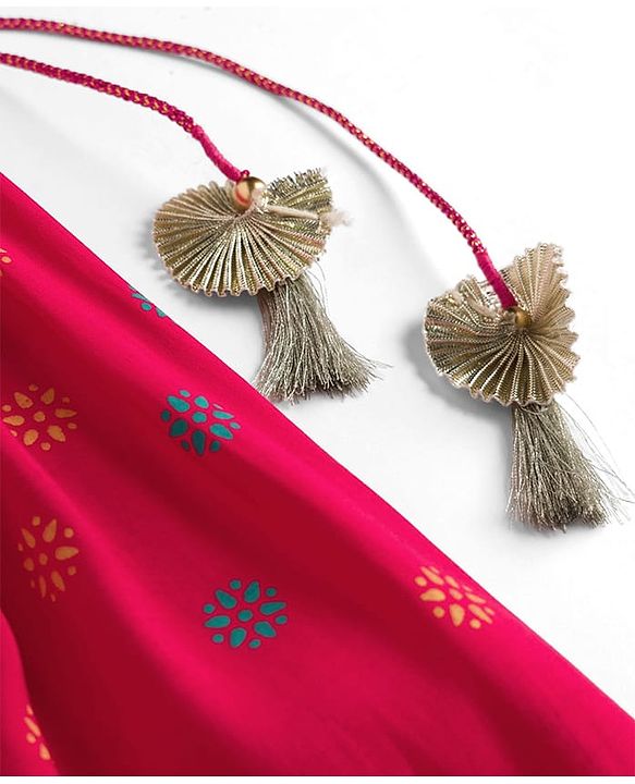 Babyhug Georgette Woven Sleeveless Lehenga Choli Set With Floral Foil Print Embroidery & Dupatta - Dark Pink