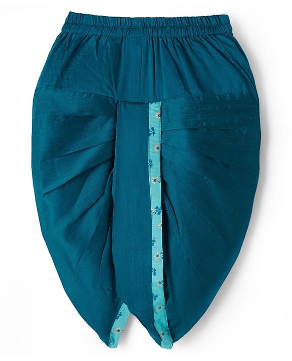 Babyhug Cambric Woven Full Sleeves Kurta Dhoti Set with Lurex Bobby Floral Print - Light Blue