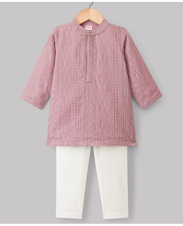 Babyhug Georgett Woven Full Sleeves Embroidered Kurta Pyjama Set - Lavender