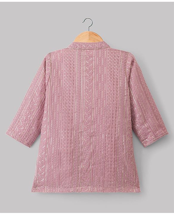 Babyhug Georgett Woven Full Sleeves Embroidered Kurta Pyjama Set - Lavender
