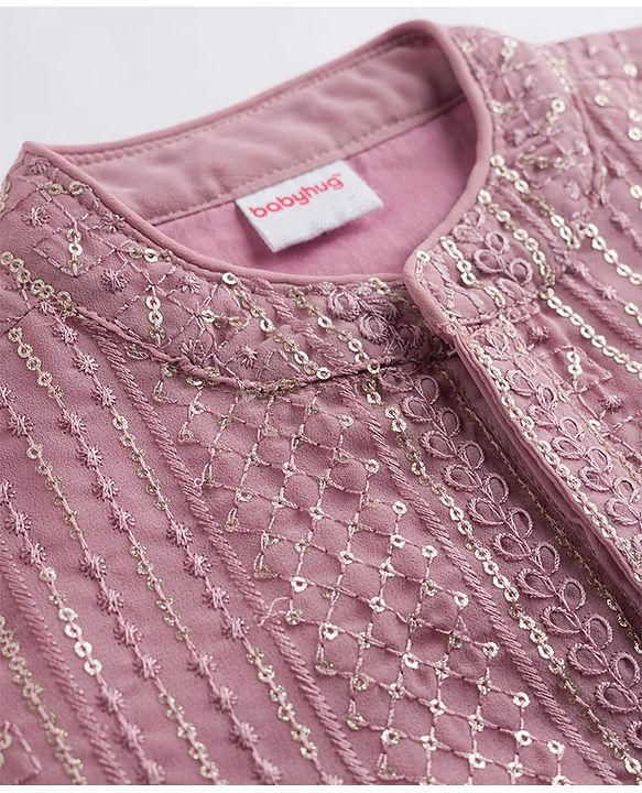 Babyhug Georgett Woven Full Sleeves Embroidered Kurta Pyjama Set - Lavender